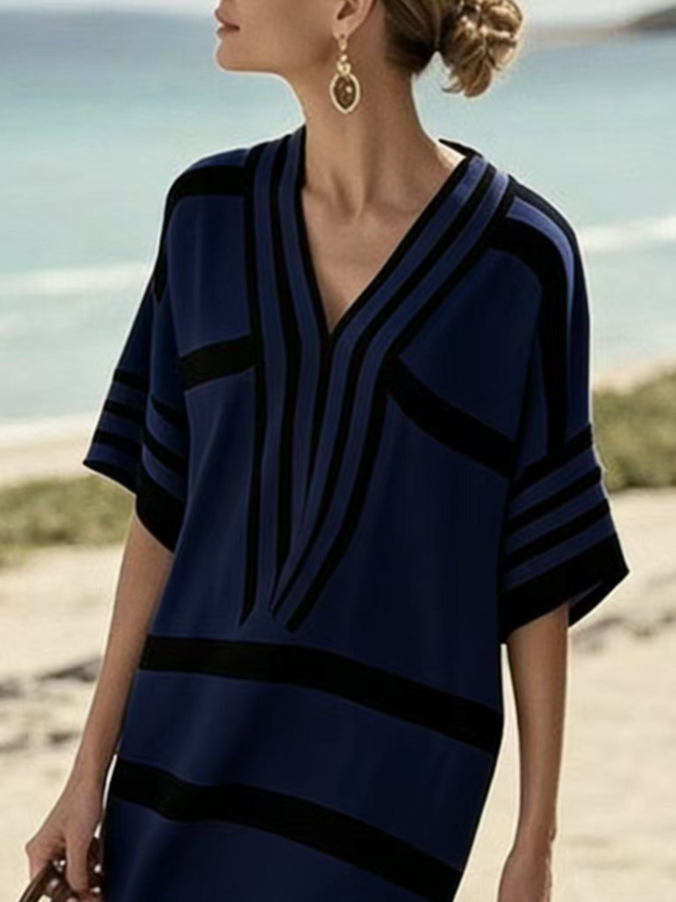 Full Size Striped Half Sleeve Midi Dress Plus Size - Rochelle's House LLC