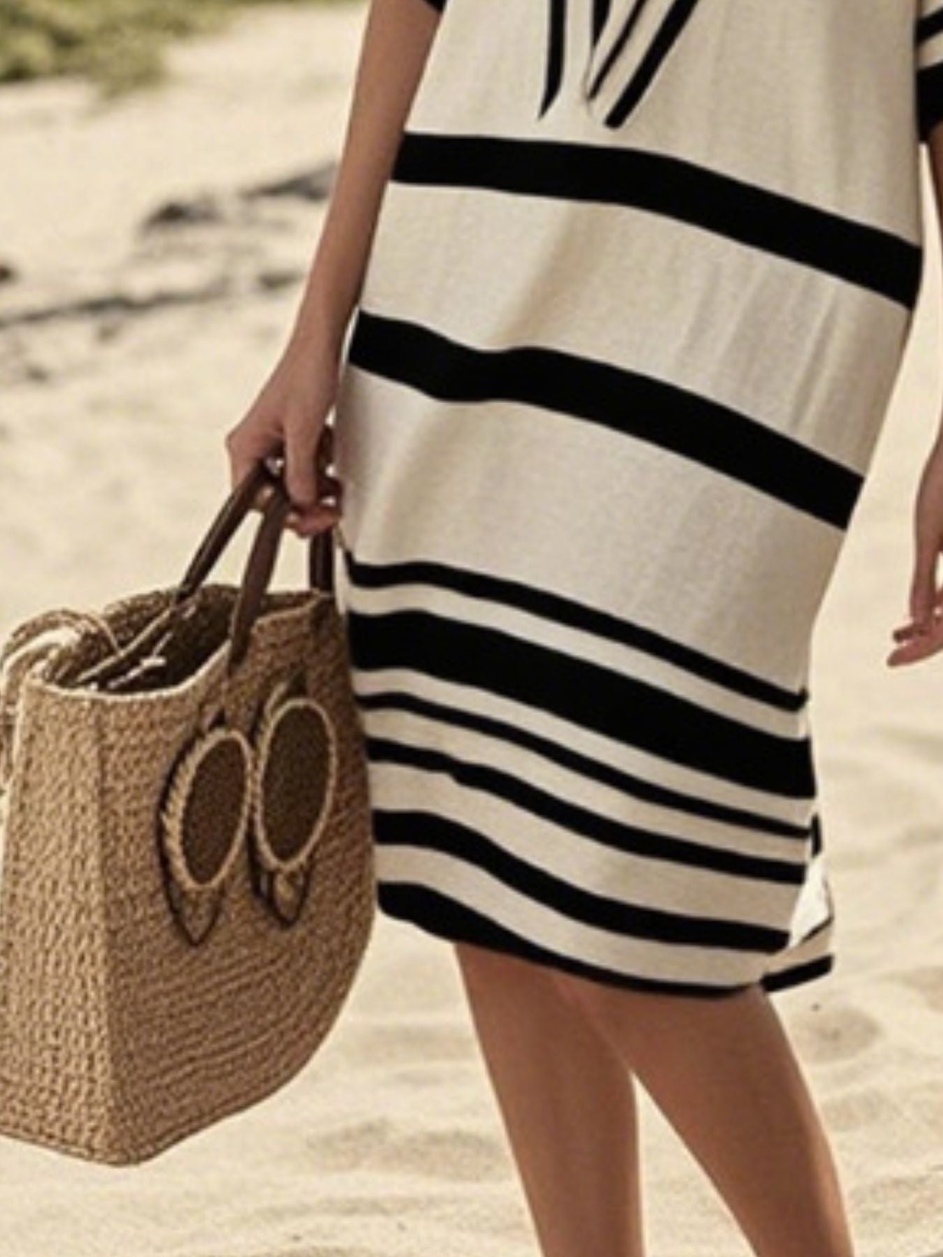 Full Size Striped Half Sleeve Midi Dress Plus Size - Rochelle's House LLC