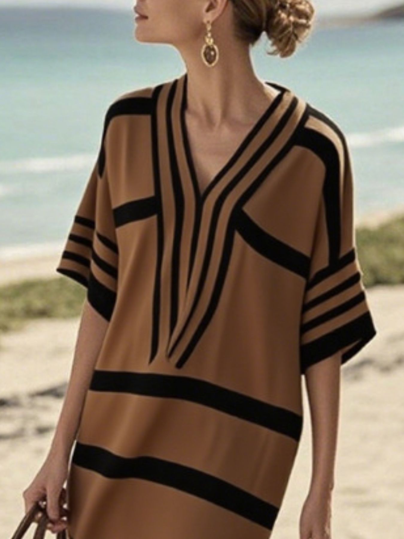 Full Size Striped Half Sleeve Midi Dress Plus Size - Rochelle's House LLC