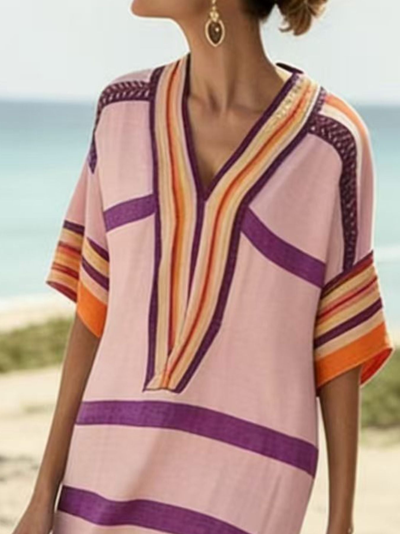 Full Size Striped Half Sleeve Midi Dress Plus Size - Rochelle's House LLC