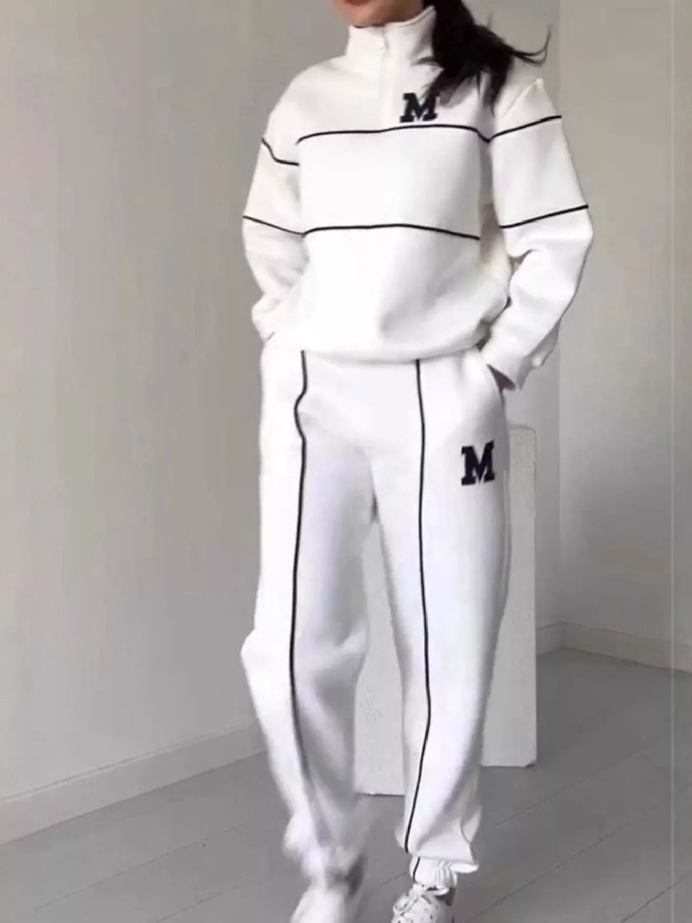 Full Size Striped Quarter Zip Top and Pants Set Plus Size - Rochelle's House LLC