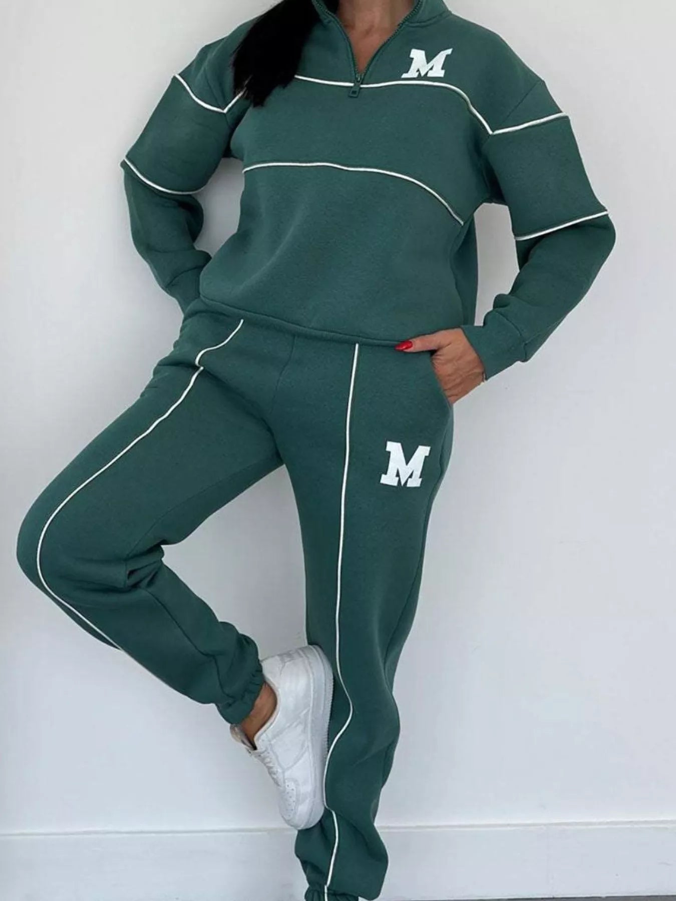 Full Size Striped Quarter Zip Top and Pants Set Plus Size - Rochelle's House LLC