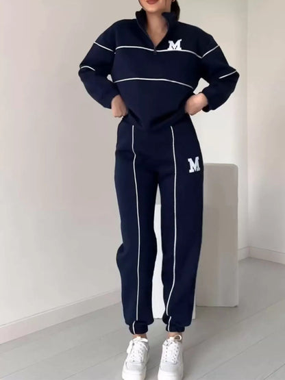 Full Size Striped Quarter Zip Top and Pants Set Plus Size - Rochelle's House LLC