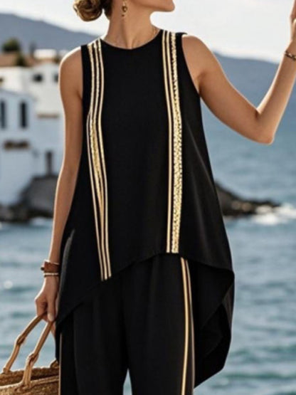 Full Size Striped Sleeveless Top and Pants Plus Size - Rochelle's House LLC