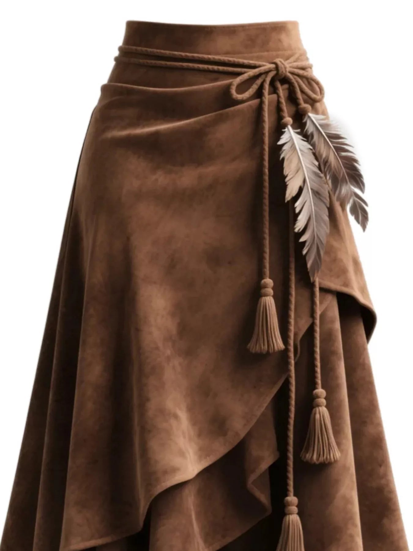 Full Size Tassel Suede Asymmetrical Skirt Plus Size - Rochelle's House LLC