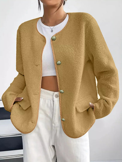 Full Size Textured Button - Up Fleece Outerwear Plus Size - Rochelle's House LLC