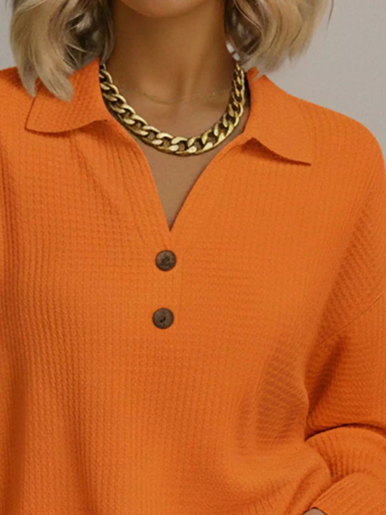 Full Size Textured Knit Decor Button Top Plus Size - Rochelle's House LLC