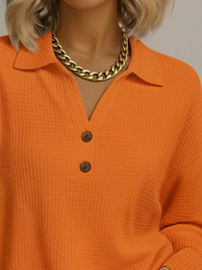 Full Size Textured Knit Decor Button Top Plus Size - Rochelle's House LLC