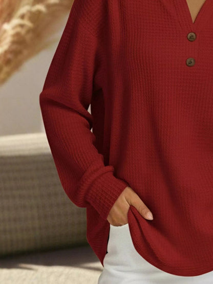 Full Size Textured Knit Decor Button Top Plus Size - Rochelle's House LLC