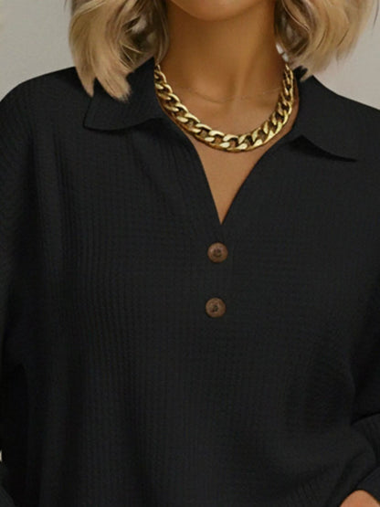 Full Size Textured Knit Decor Button Top Plus Size - Rochelle's House LLC