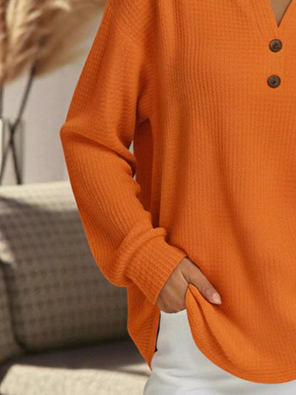 Full Size Textured Knit Decor Button Top Plus Size - Rochelle's House LLC