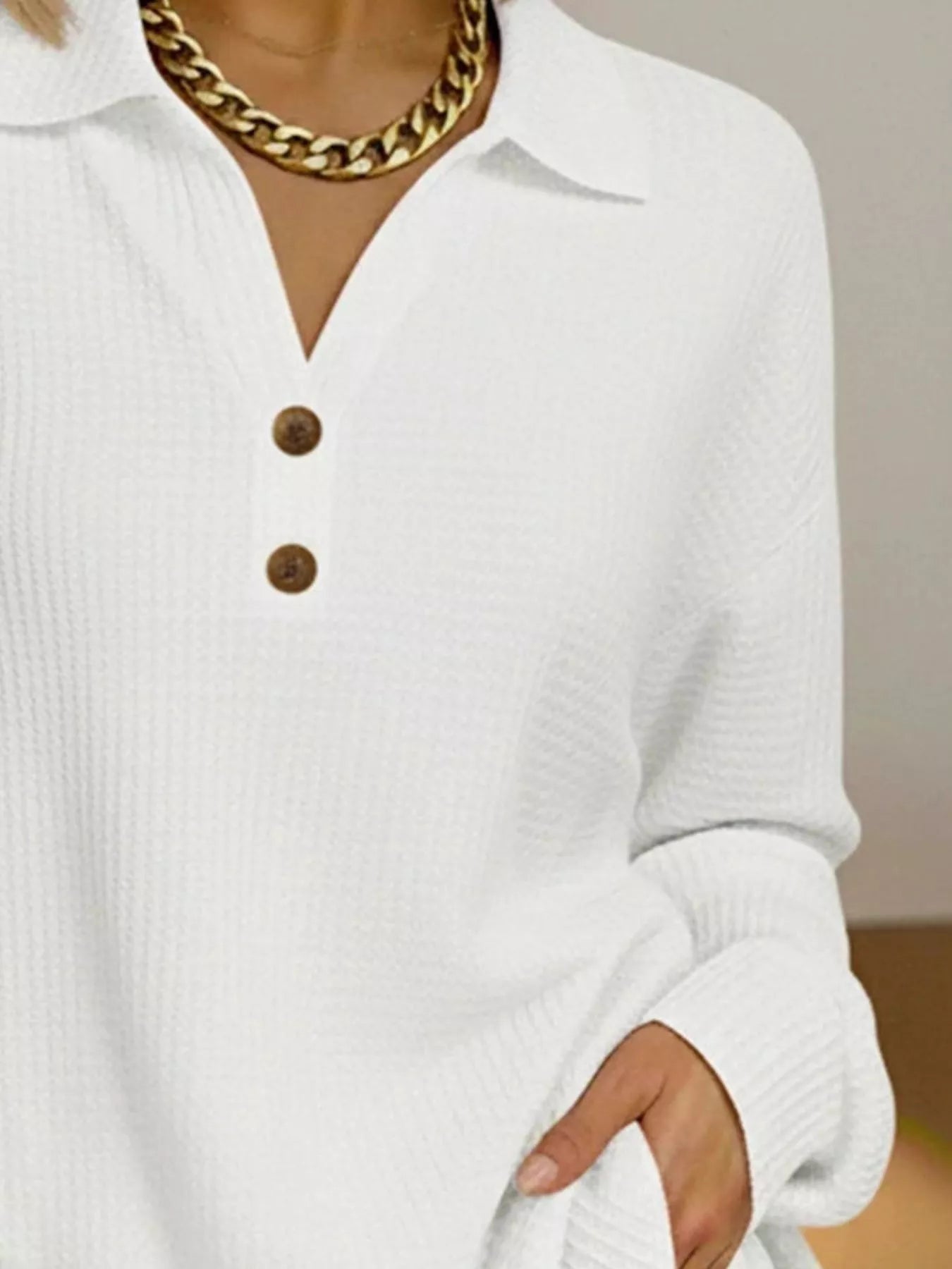 Full Size Textured Knit Decor Button Top Plus Size - Rochelle's House LLC