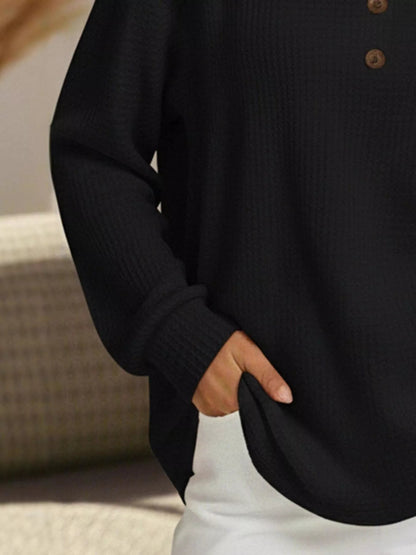 Full Size Textured Knit Decor Button Top Plus Size - Rochelle's House LLC