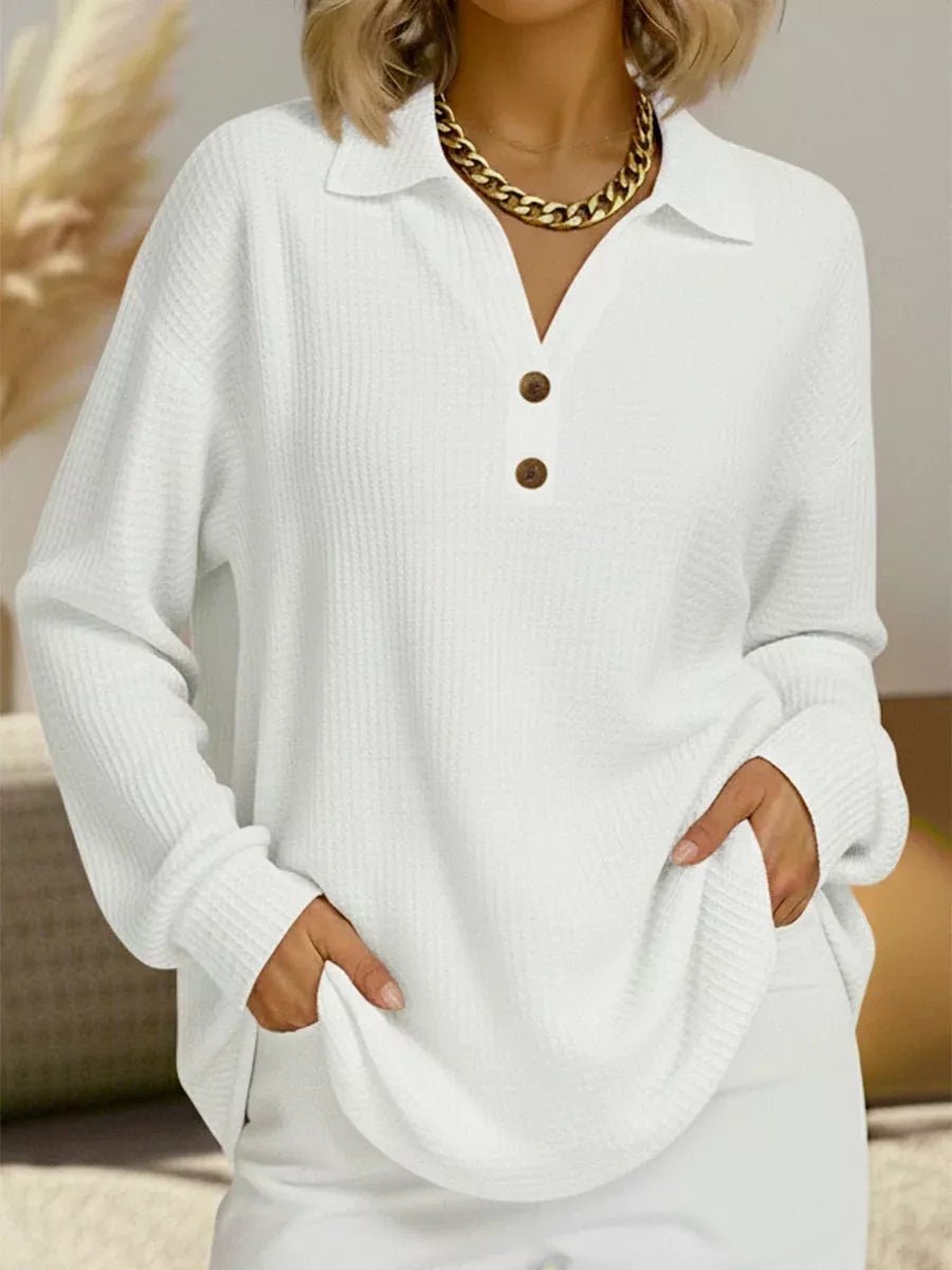 Full Size Textured Knit Decor Button Top Plus Size - Rochelle's House LLC