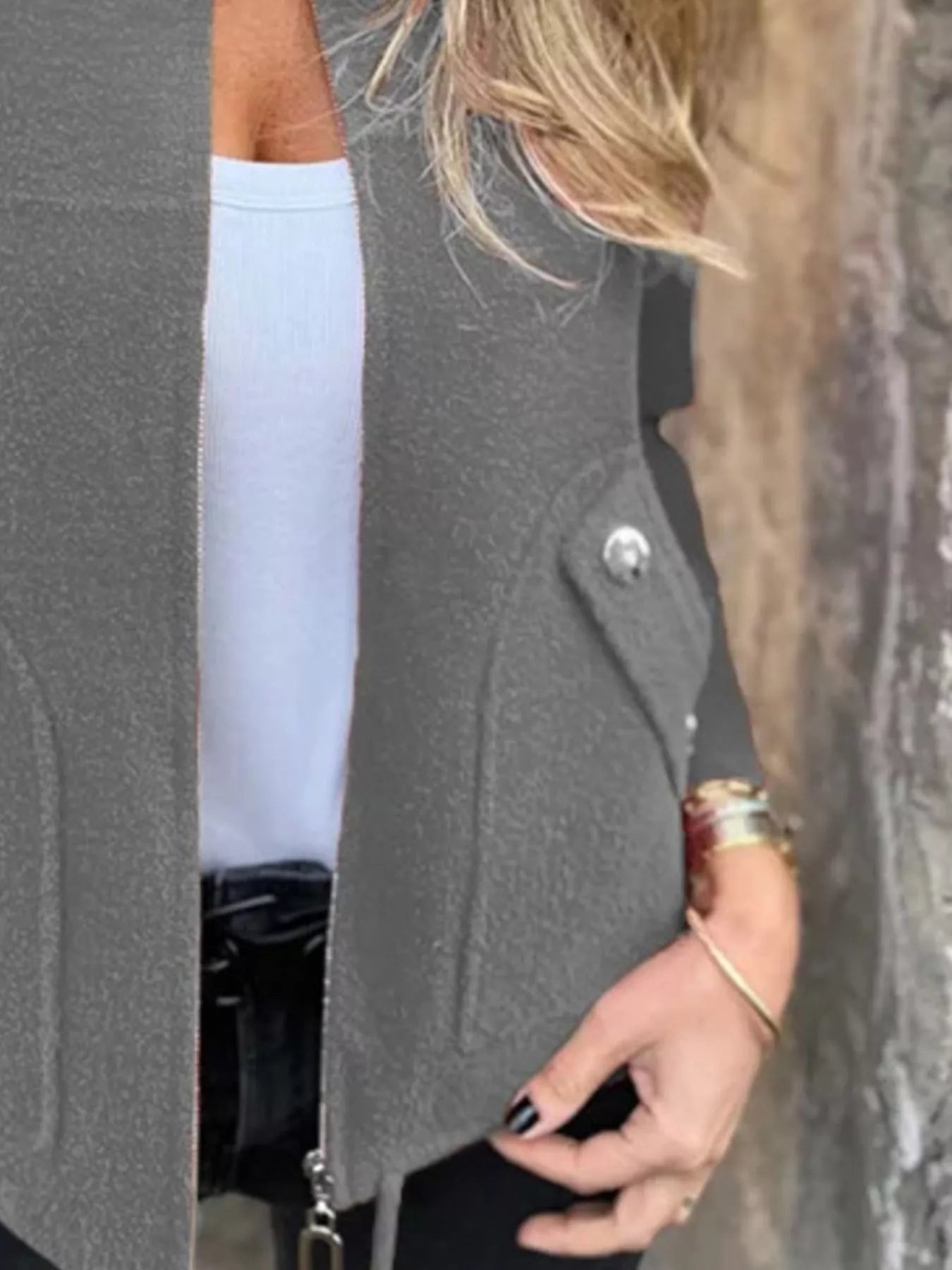 Full Size Textured Knit Zip Up Outerwear Plus Size - Rochelle's House LLC