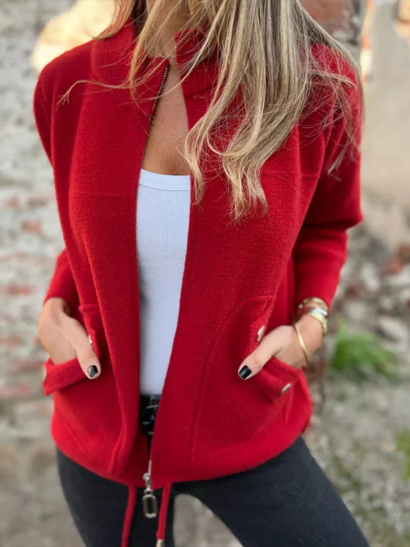 Full Size Textured Knit Zip Up Outerwear Plus Size - Rochelle's House LLC