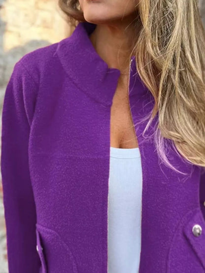 Full Size Textured Knit Zip Up Outerwear Plus Size - Rochelle's House LLC