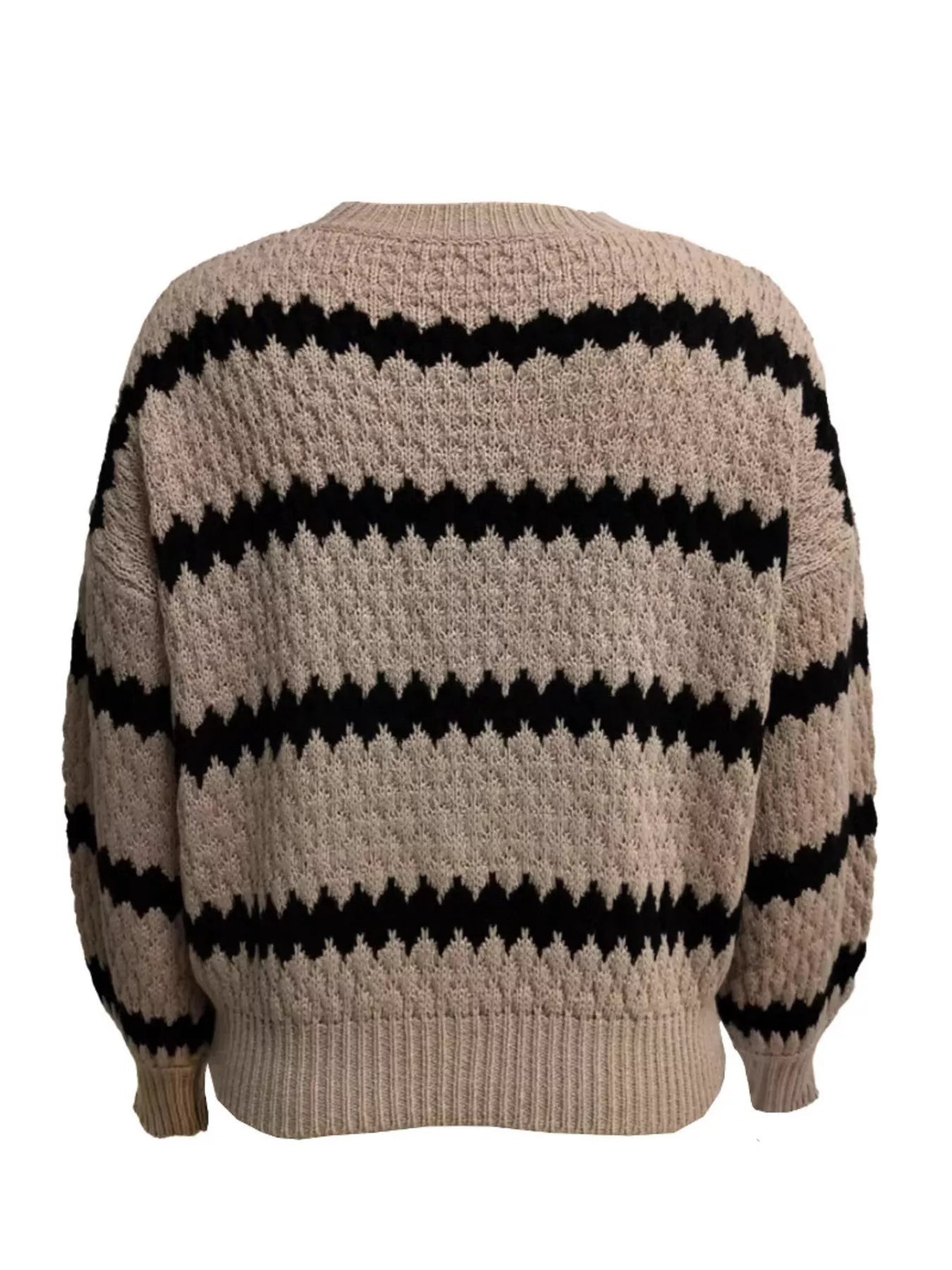 Full Size Textured Striped Round Neck Sweater Plus Size - Rochelle's House LLC