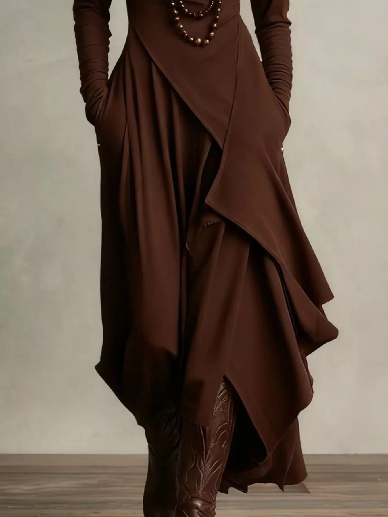 Full Size Turtleneck Asymmetrical Hem Maxi Dress Plus Size - Rochelle's House LLC