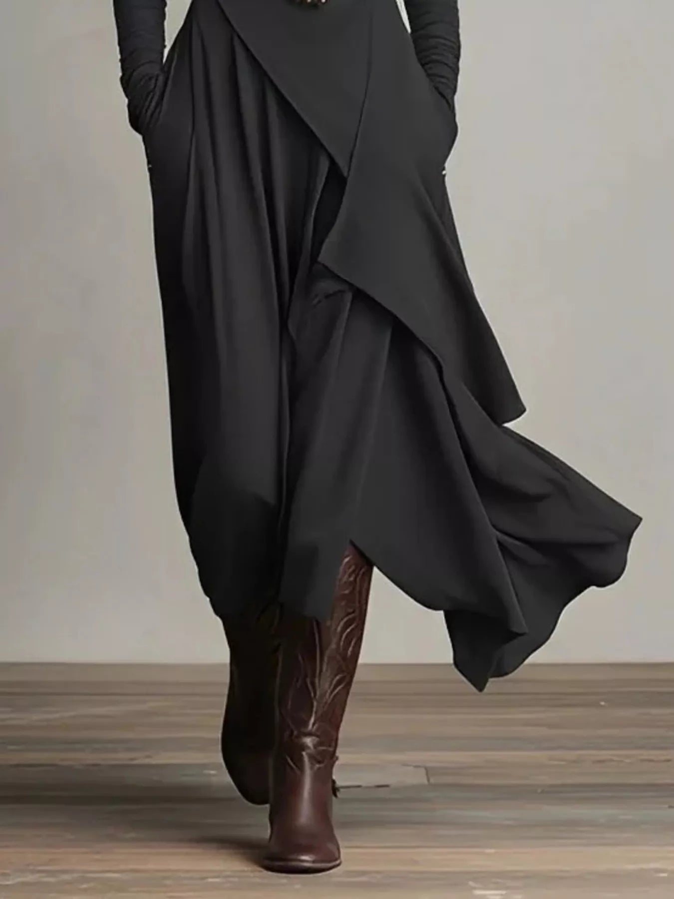 Full Size Turtleneck Asymmetrical Hem Maxi Dress Plus Size - Rochelle's House LLC