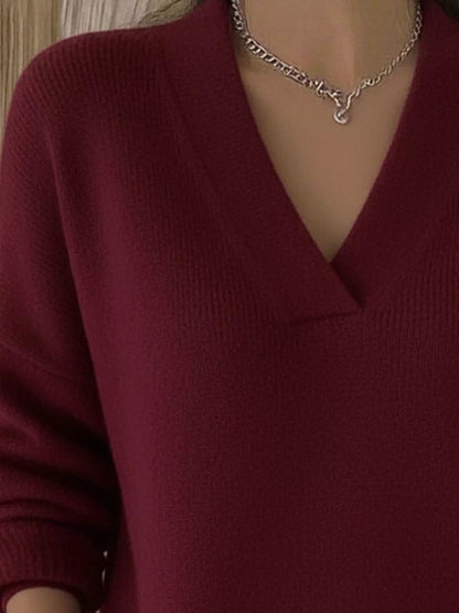 Full Size V - Neck Long Sleeve Sweater Plus Size - Rochelle's House LLC