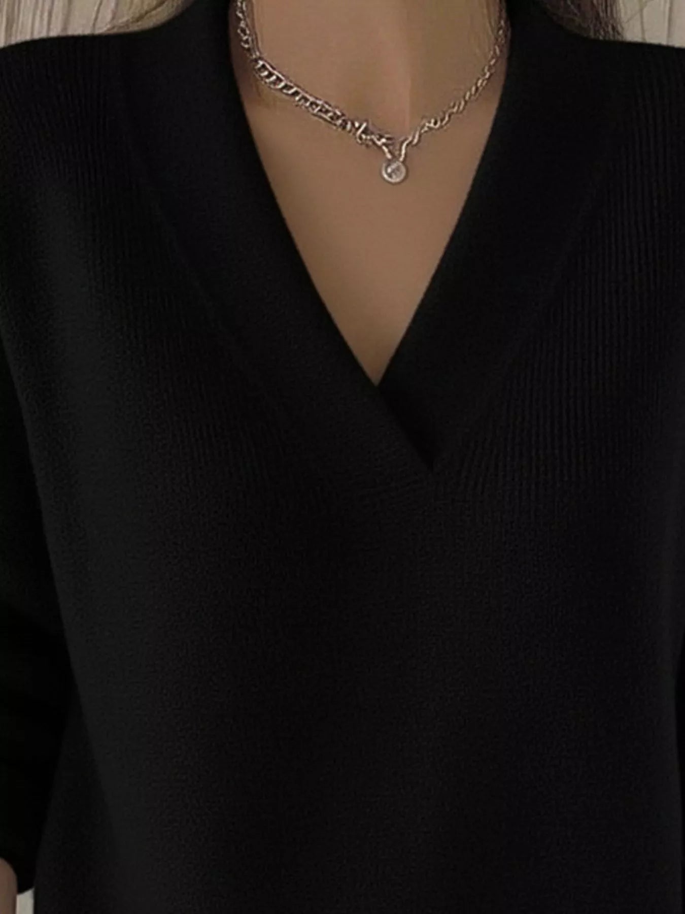 Full Size V - Neck Long Sleeve Sweater Plus Size - Rochelle's House LLC