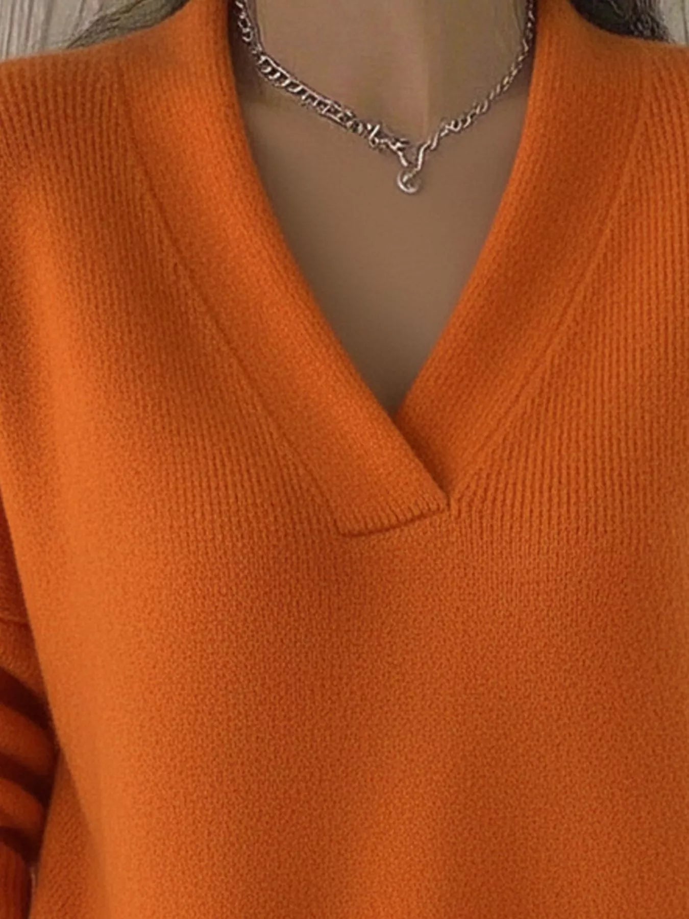 Full Size V - Neck Long Sleeve Sweater Plus Size - Rochelle's House LLC