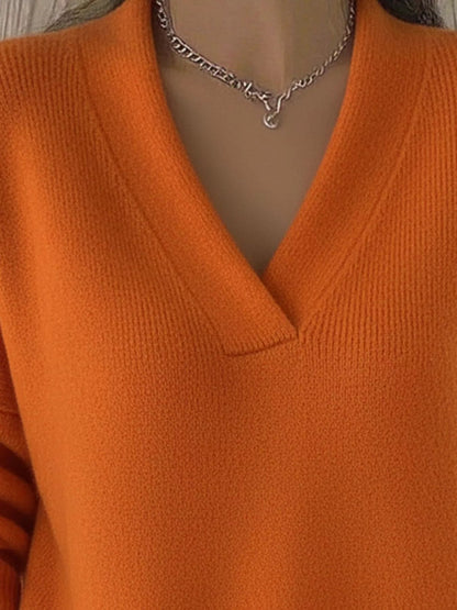 Full Size V - Neck Long Sleeve Sweater Plus Size - Rochelle's House LLC