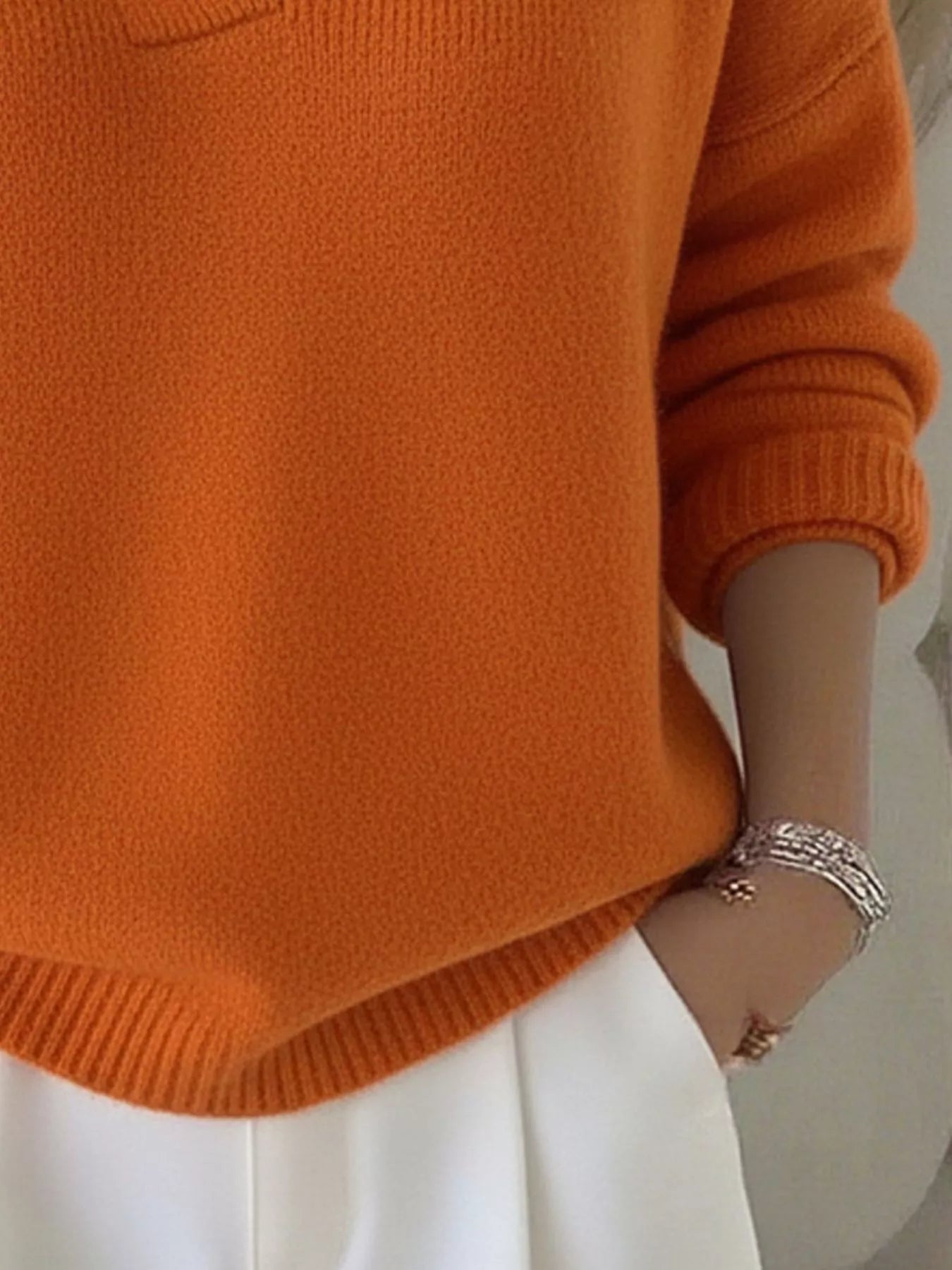 Full Size V - Neck Long Sleeve Sweater Plus Size - Rochelle's House LLC