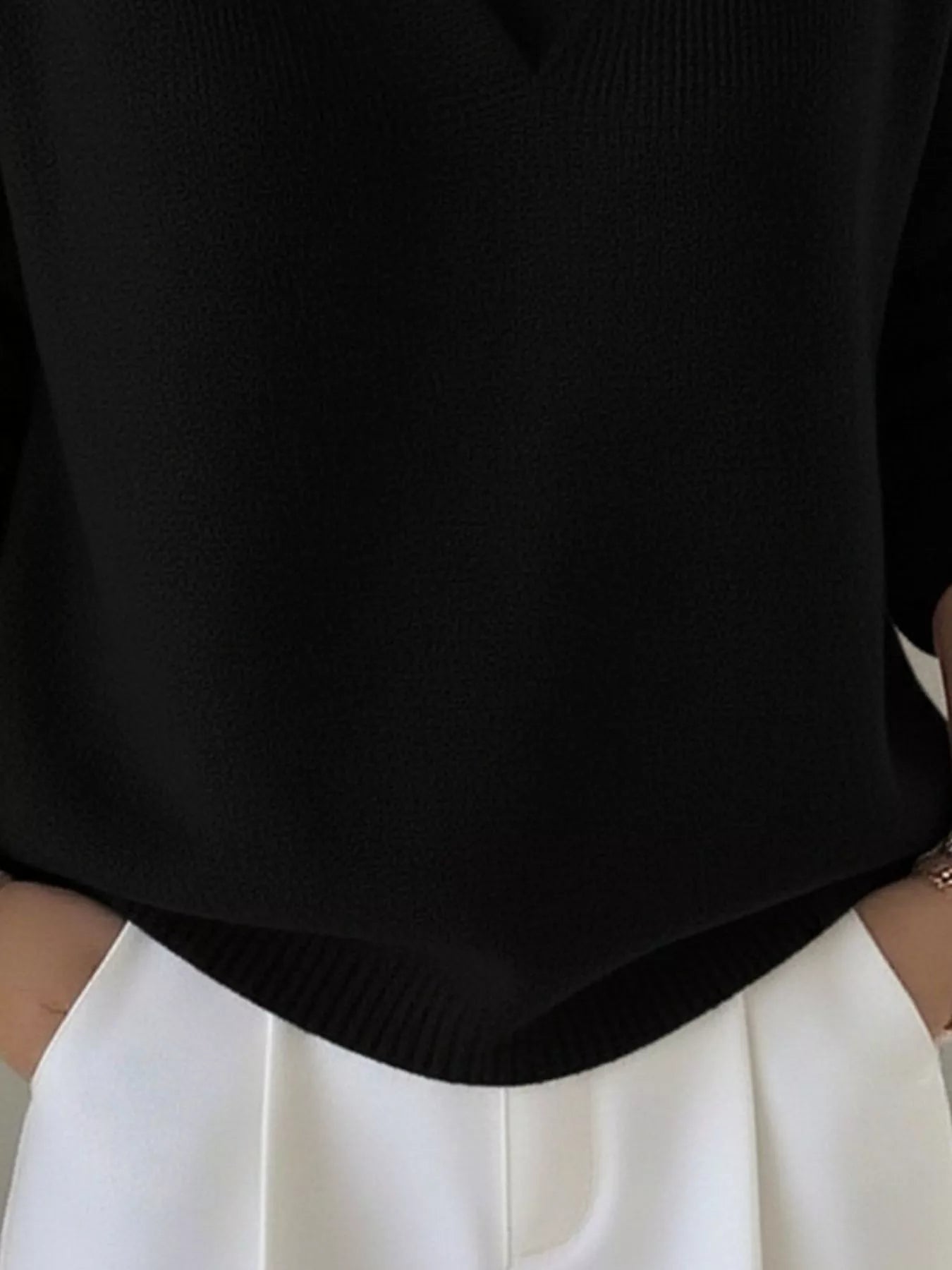 Full Size V - Neck Long Sleeve Sweater Plus Size - Rochelle's House LLC