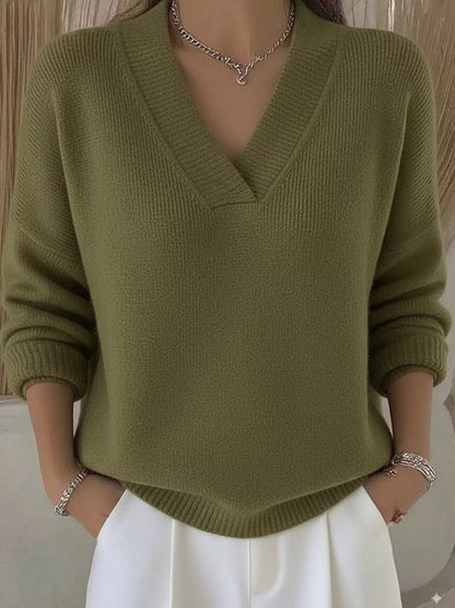 Full Size V - Neck Long Sleeve Sweater Plus Size - Rochelle's House LLC
