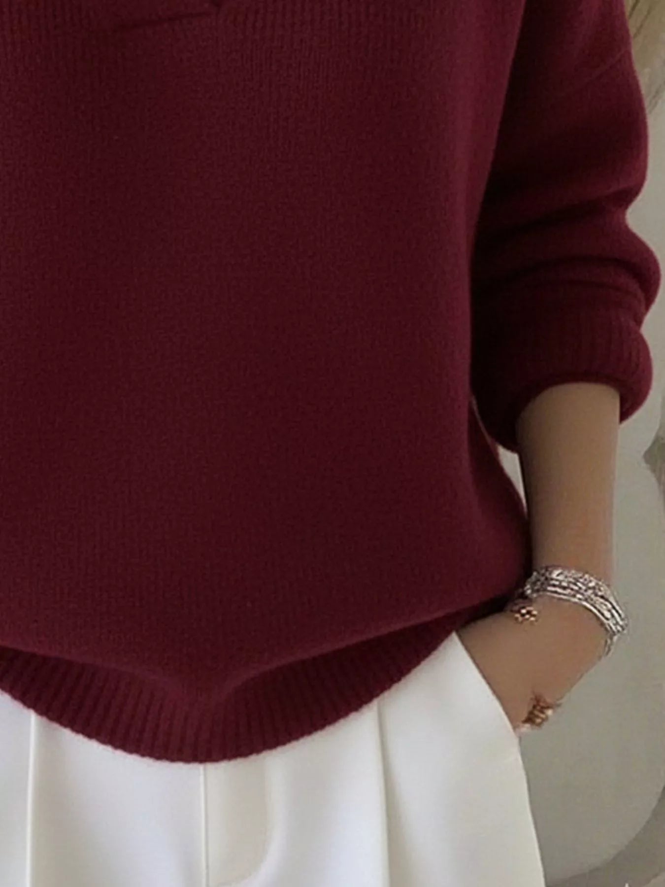 Full Size V - Neck Long Sleeve Sweater Plus Size - Rochelle's House LLC