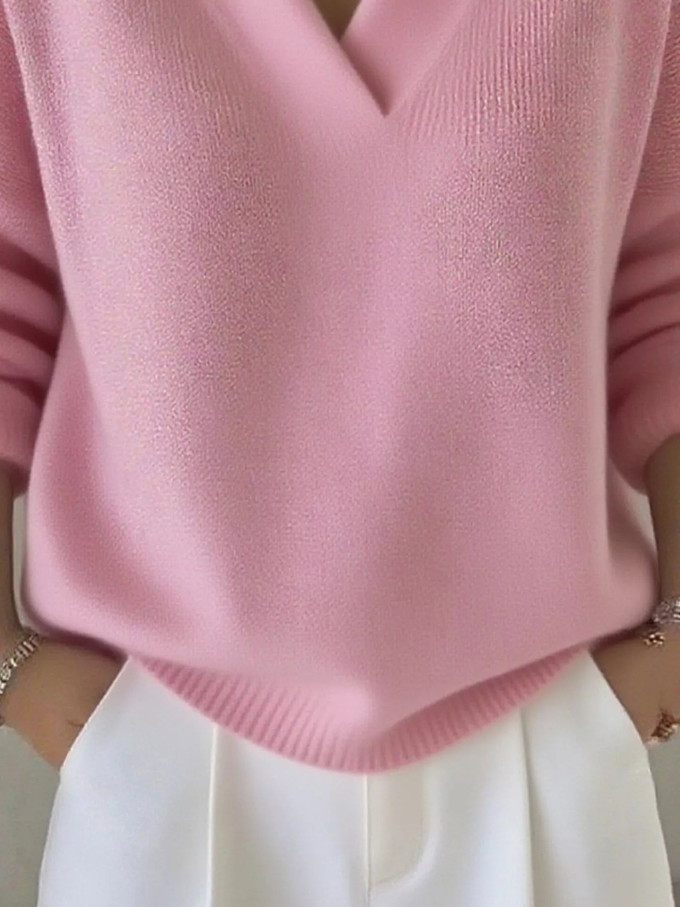 Full Size V - Neck Long Sleeve Sweater Plus Size - Rochelle's House LLC