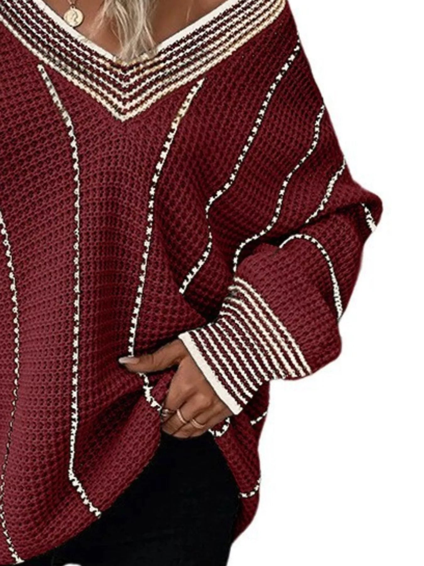 Full Size V - Neck Textured Knit Sweater Plus Size - Rochelle's House LLC