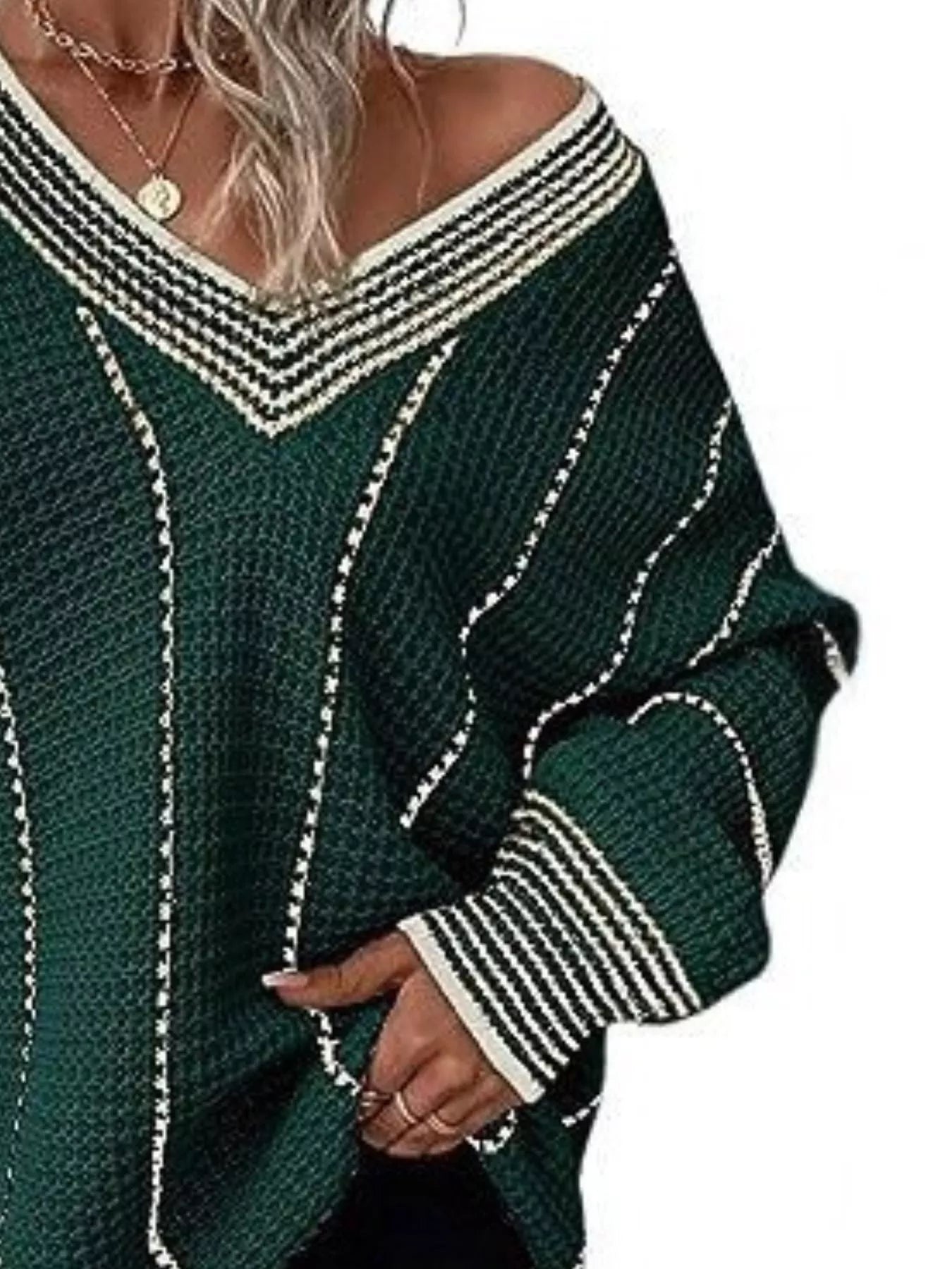 Full Size V - Neck Textured Knit Sweater Plus Size - Rochelle's House LLC