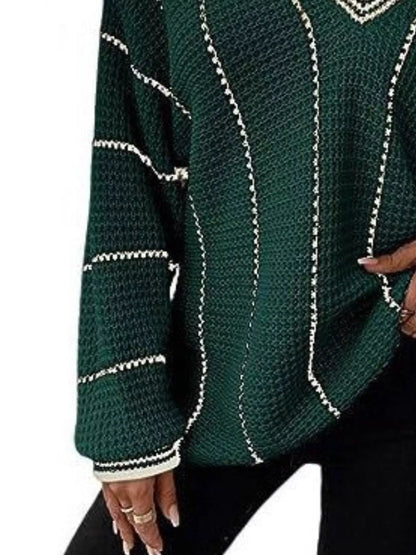 Full Size V - Neck Textured Knit Sweater Plus Size - Rochelle's House LLC