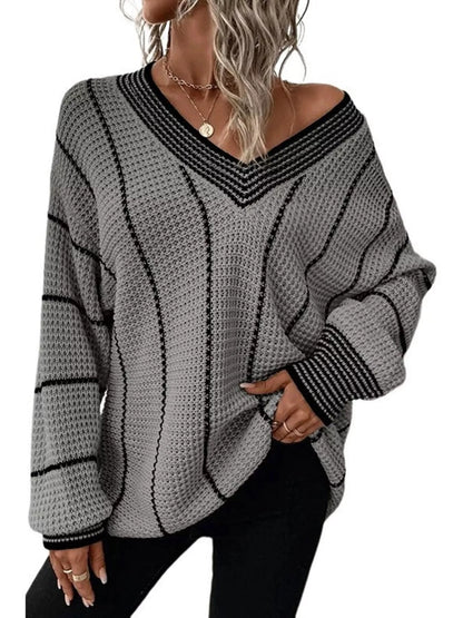 Full Size V - Neck Textured Knit Sweater Plus Size - Rochelle's House LLC