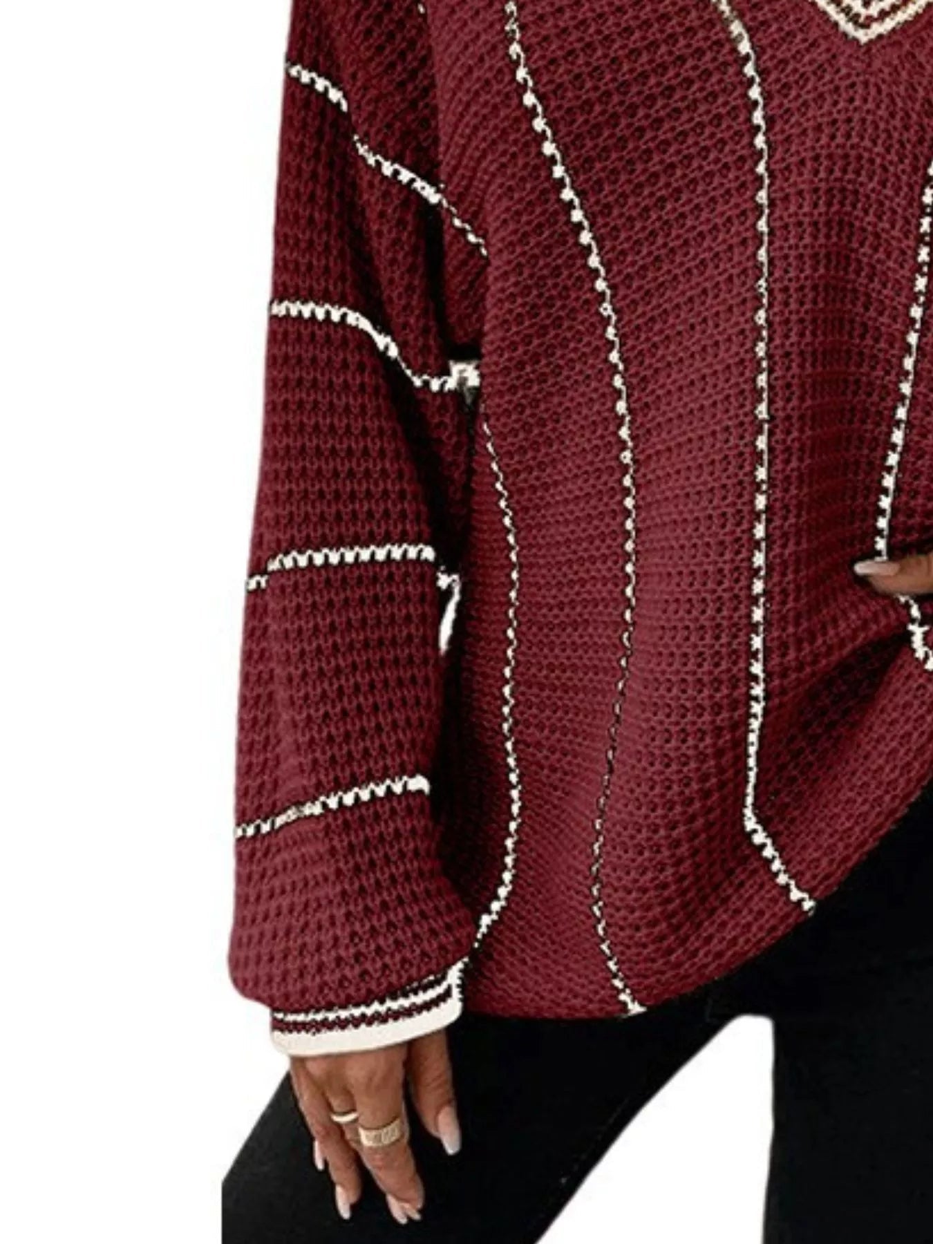 Full Size V - Neck Textured Knit Sweater Plus Size - Rochelle's House LLC