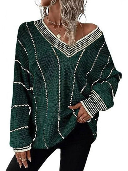 Full Size V - Neck Textured Knit Sweater Plus Size - Rochelle's House LLC