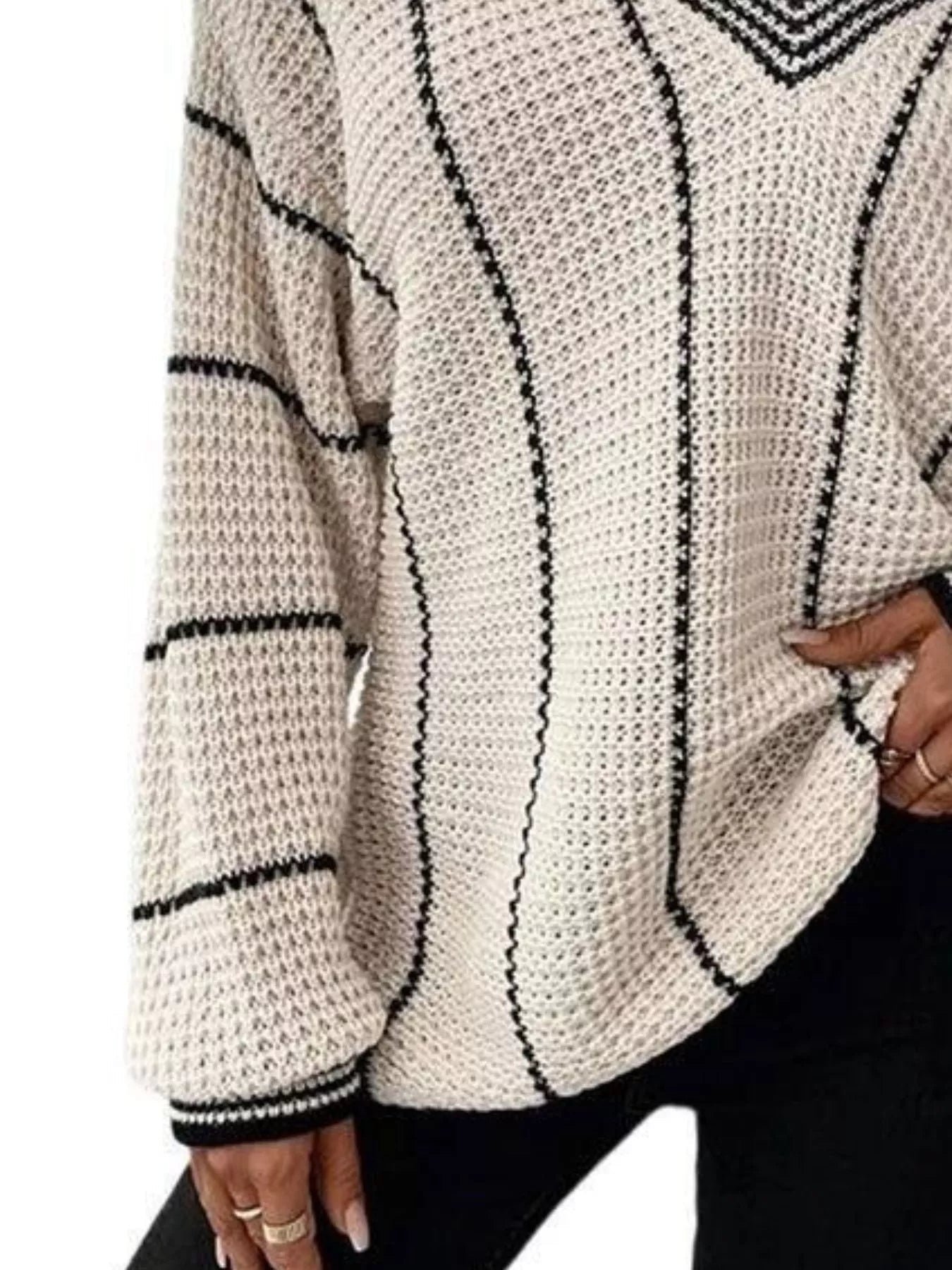 Full Size V - Neck Textured Knit Sweater Plus Size - Rochelle's House LLC