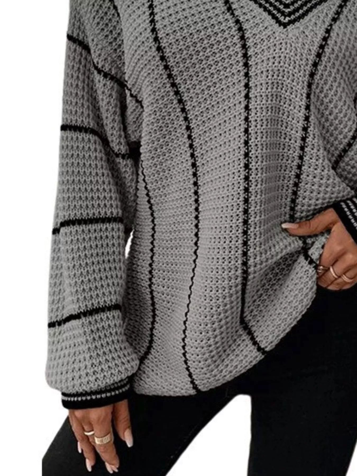 Full Size V - Neck Textured Knit Sweater Plus Size - Rochelle's House LLC