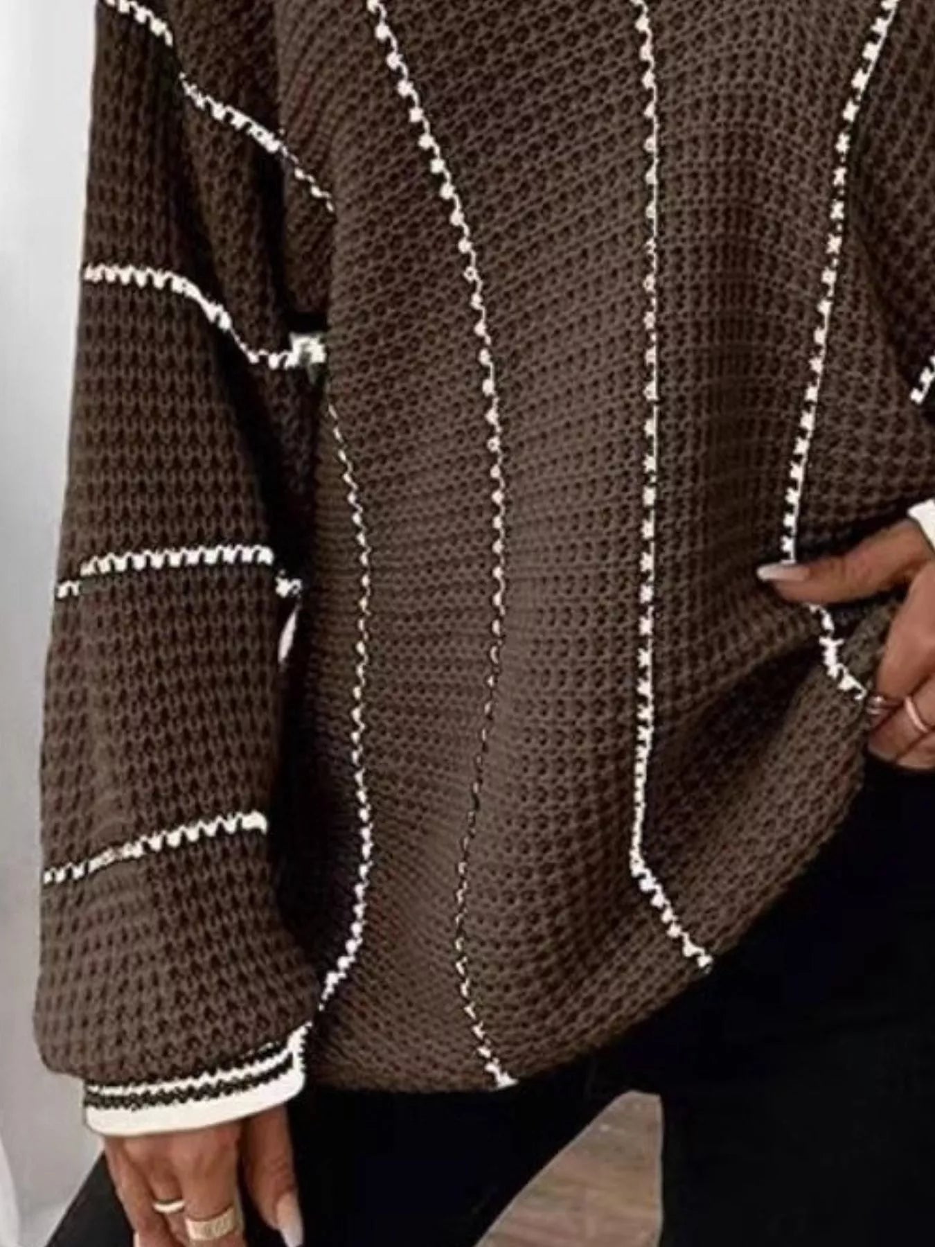 Full Size V - Neck Textured Knit Sweater Plus Size - Rochelle's House LLC