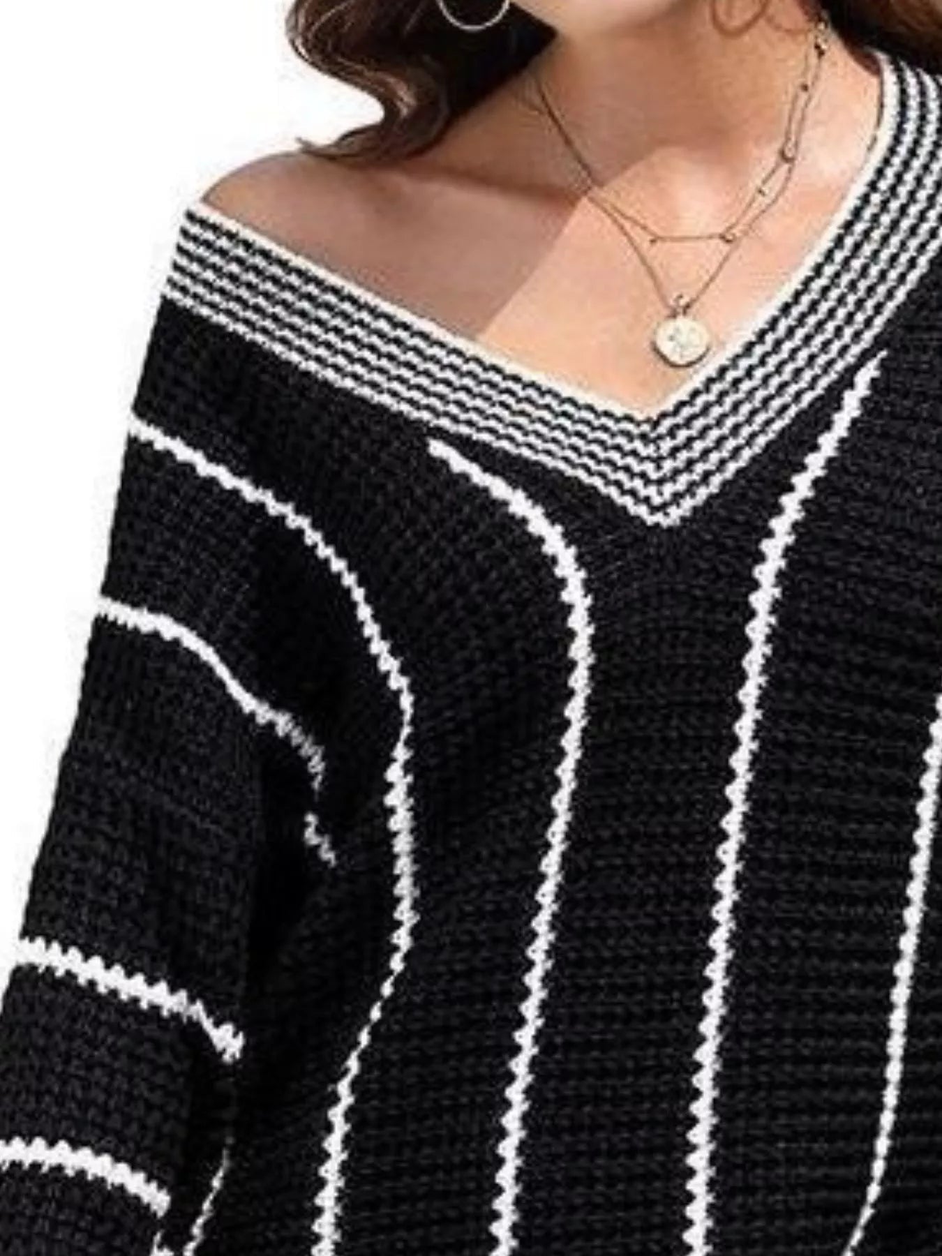 Full Size V - Neck Textured Knit Sweater Plus Size - Rochelle's House LLC