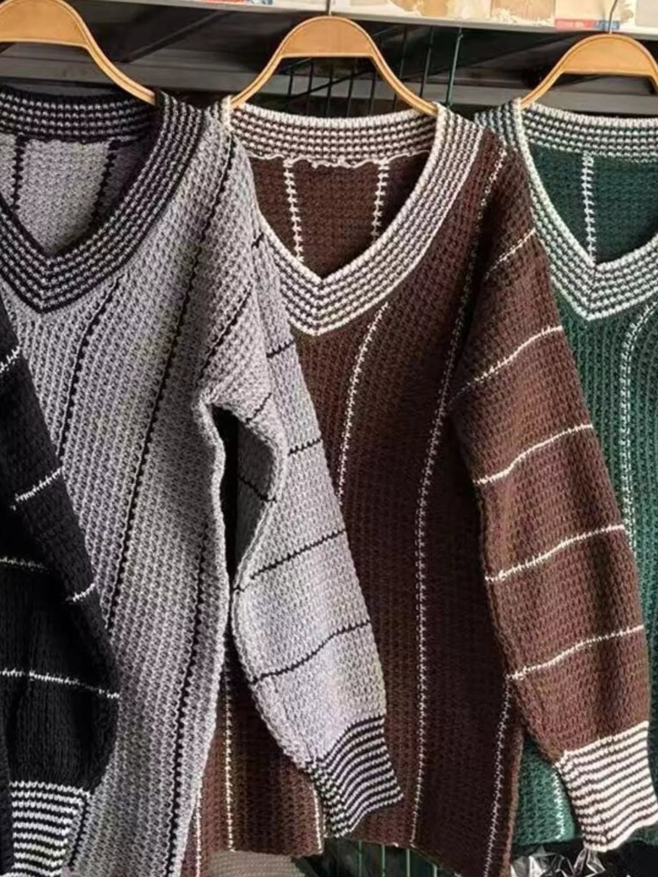 Full Size V - Neck Textured Knit Sweater Plus Size - Rochelle's House LLC