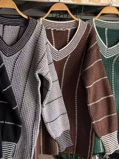 Full Size V - Neck Textured Knit Sweater Plus Size - Rochelle's House LLC