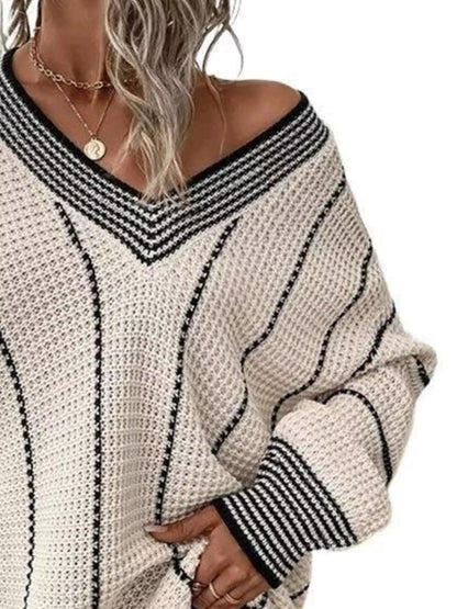 Full Size V - Neck Textured Knit Sweater Plus Size - Rochelle's House LLC