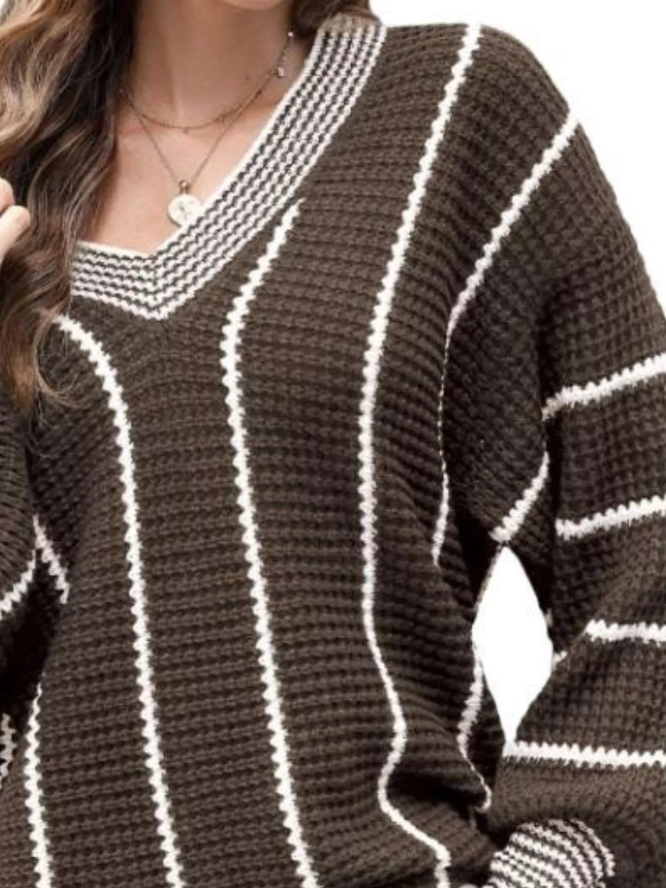 Full Size V - Neck Textured Knit Sweater Plus Size - Rochelle's House LLC