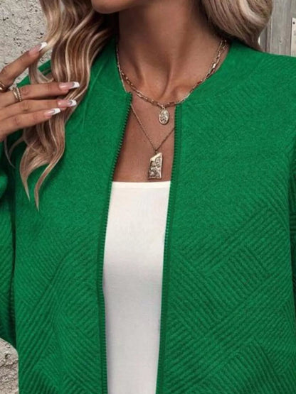 Full Size Zip Up Long Sleeve Textured Jacket Plus Size - Rochelle's House LLC