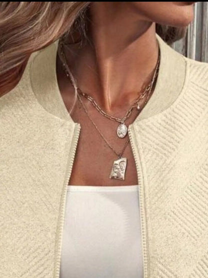 Full Size Zip Up Long Sleeve Textured Jacket Plus Size - Rochelle's House LLC