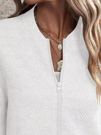 Full Size Zip Up Long Sleeve Textured Jacket Plus Size - Rochelle's House LLC